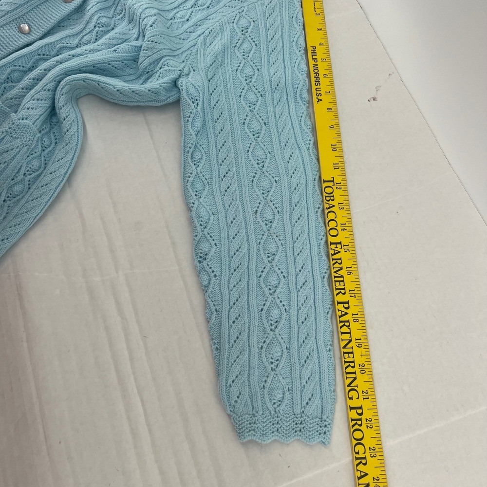 Vtg women's Sweater Sz Large Blue Orlon Acrylic Cable Knit Wintuk Cardigan‎ - Picture 4 of 8